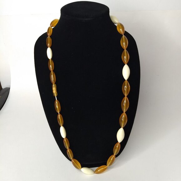 Plastic Necklace Hinge Bracelet Set Orange Beige Vintage Retro Mod Barrel Clasp - Picture 2 of 16